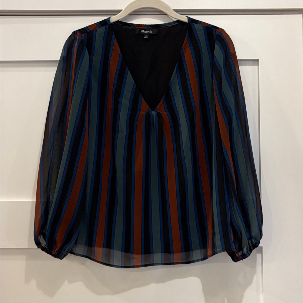 Madewell Sheer Sleeve Top Academy Stripe Size XS